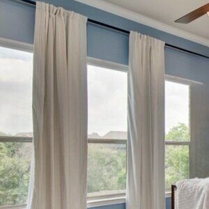 Pottery Barn Belgian Flax Linen Blackout Curtains Blue Stripe 50x108 Set 2